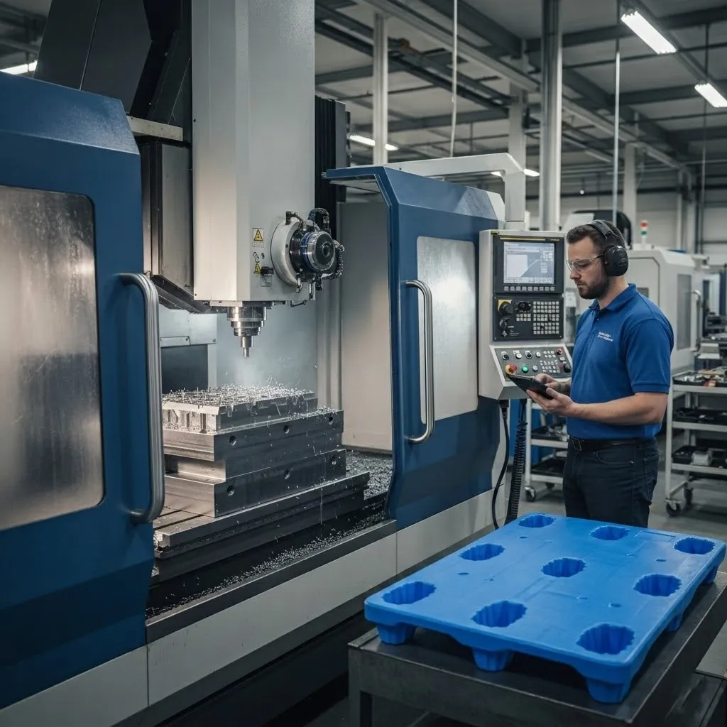 ใช้เครื่องจักร CNC ความแม่นยำสูงในการสร้างและปรับแต่งแม่พิมพ์ (Mold) เพื่อให้ได้พาเลทที่มีขนาดและรายละเอียดตรงตามแบบ 100%